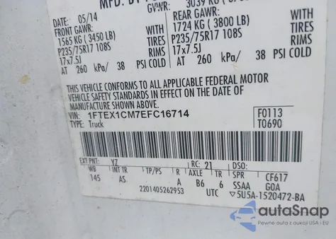 2014 Ford F-150 Xl from USA, damaged, VIN 1FTEX1CM7EFC16714